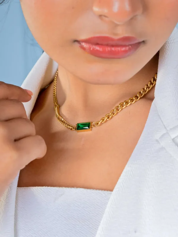 Green Emerald Necklace - Gold - Image 3