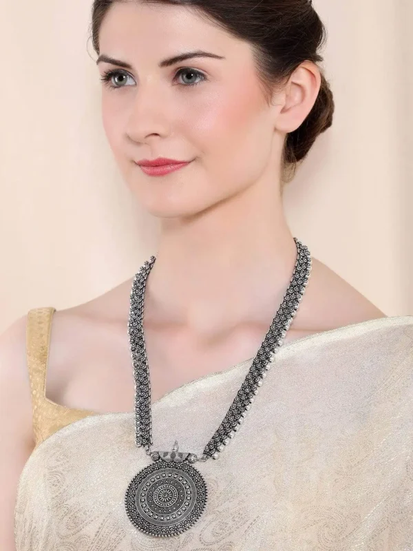 Rubans Oxidised Silver Studded Necklace