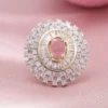 Rubans Rhodium-Plated Pink AD & White Zirconia Studded Adjustable Ring