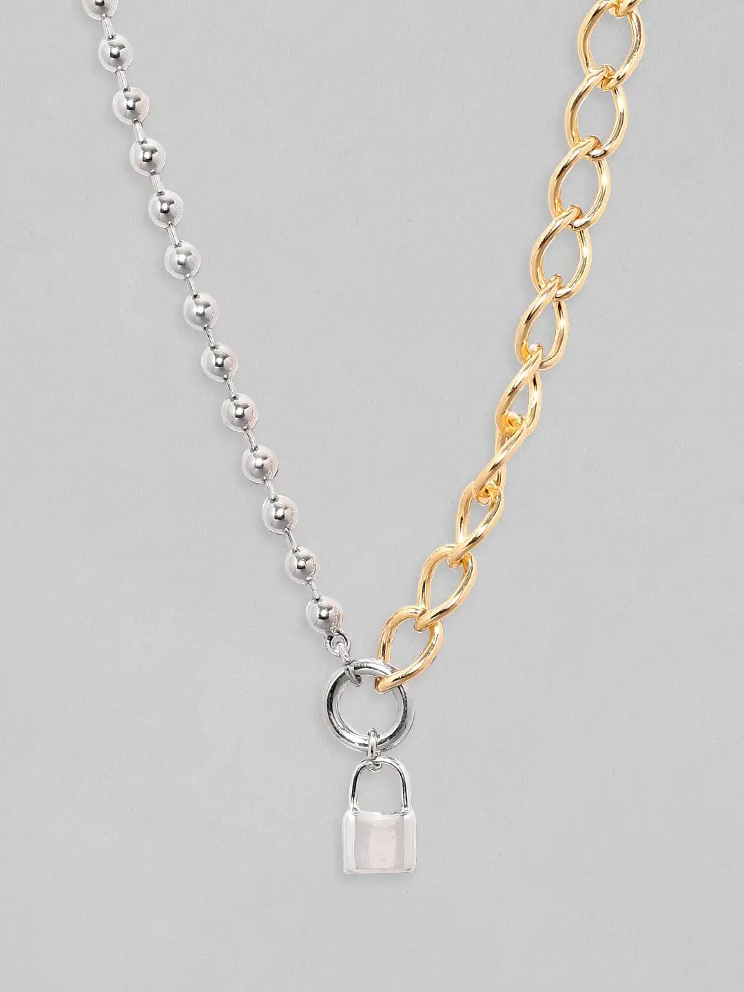 Rubans Voguish Gold Rhodium Plated Cuban Chain With Lock Charm Necklace - Image 3