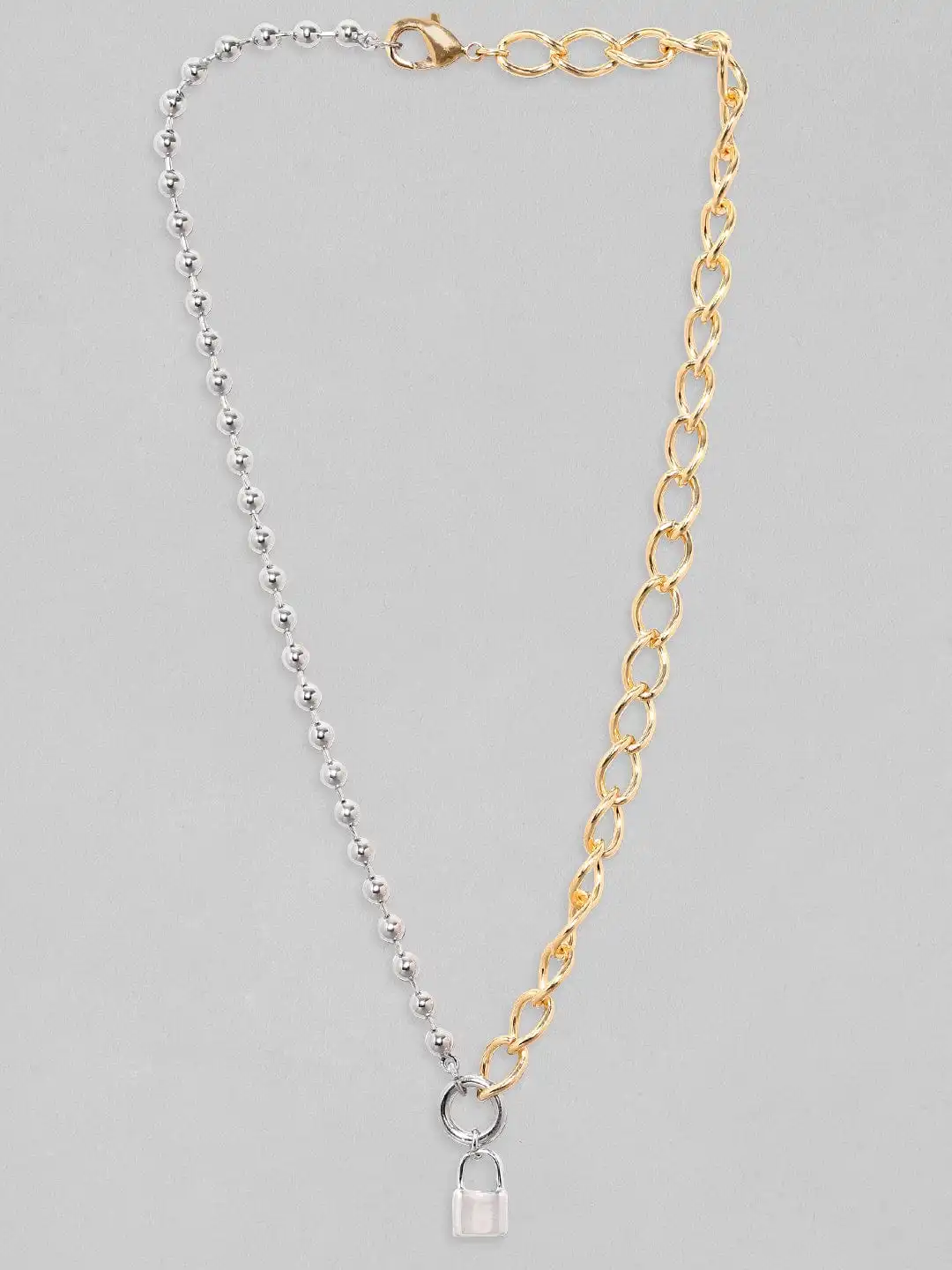 Rubans Voguish Gold Rhodium Plated Cuban Chain With Lock Charm Necklace - Image 2