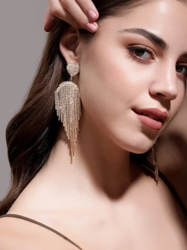 Rubans 18K Gold Plated Sparkling Cubic Zirconia Studded Fairy Wing Shaped Multilayer Earrings